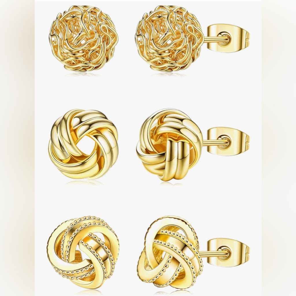 Cute Lord & Taylor Brass 14kt Gold Vermeil Decorative Stud Earrings Set Of 3